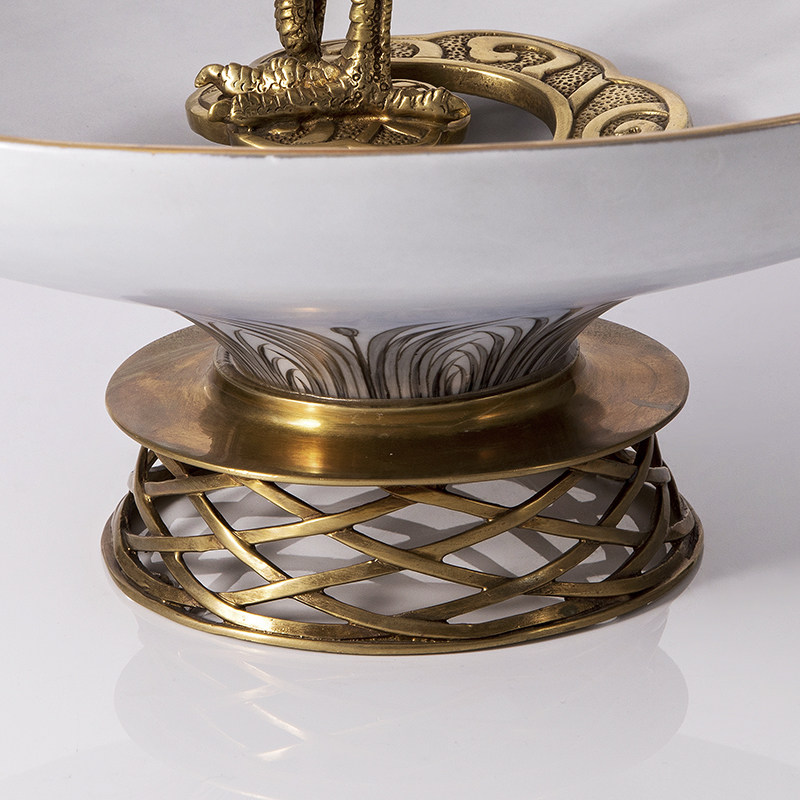 陶瓷凤凰美居欧式红鹤摆件配铜家居奢华客厅书房摆件