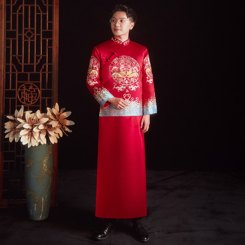 秀禾服接新郎中式礼服结婚礼结婚敬酒服男龙凤唐装