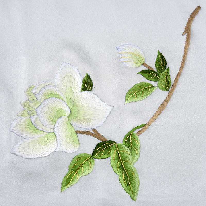 苏州真丝丝巾手工刺绣栀子花中国国风丝绸桑蚕围巾