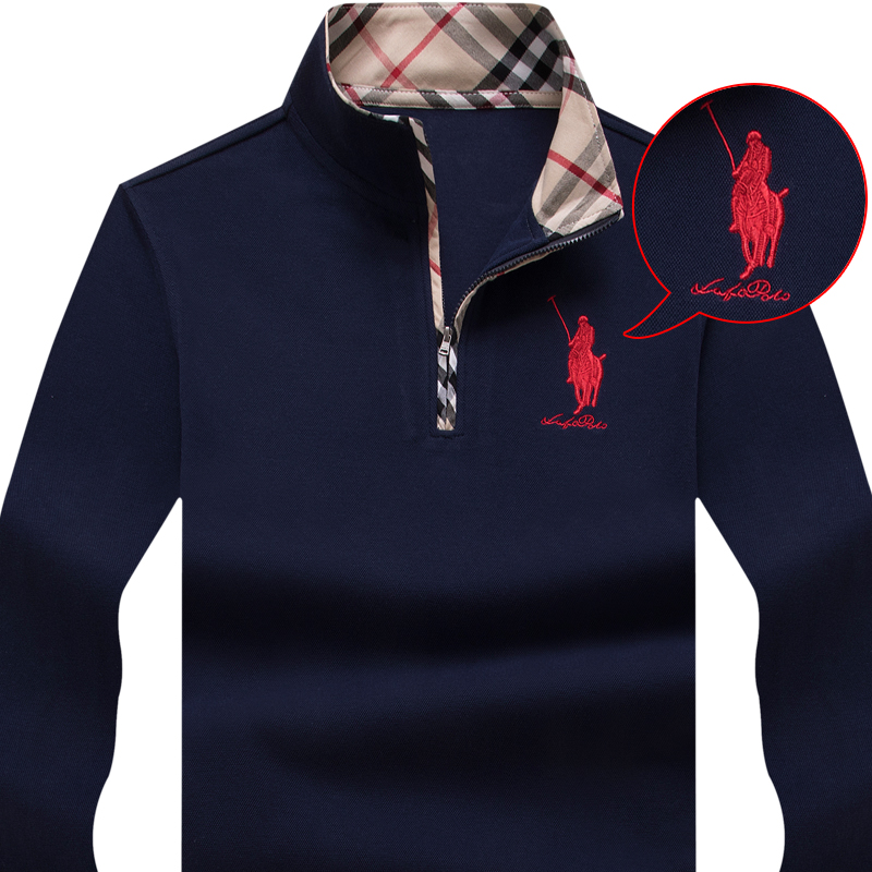 高端长袖保罗Polo衫男士T休闲上衣纯棉立领中年打底衫美式男体恤
