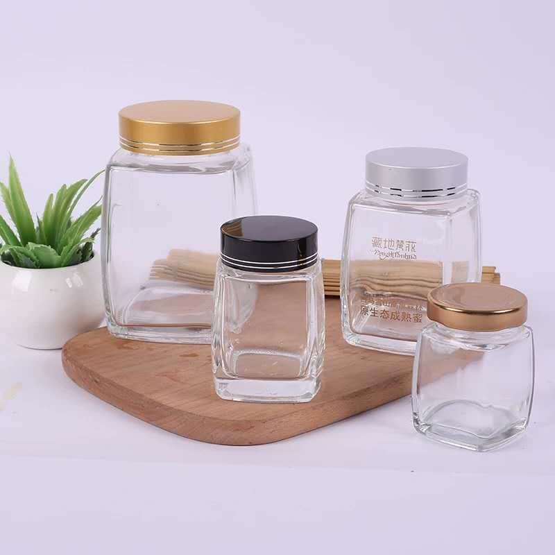 新款高档蜂蜜瓶子密封罐分装包装果酱1斤装蜂蜜玻璃瓶加厚方瓶