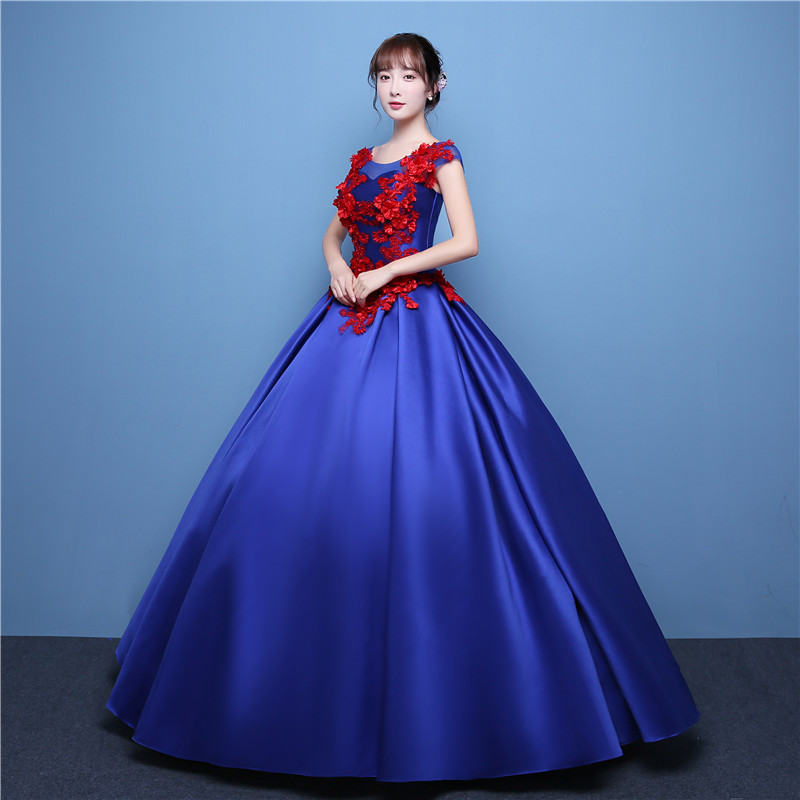 唱歌礼服女独唱演出服2018新款学生长款红色主持人声乐艺考蓬蓬裙