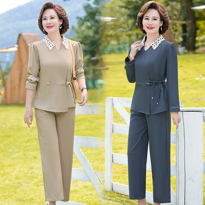 春装新款中年妈妈时尚洋气套装两件件套阿姨中老年女装