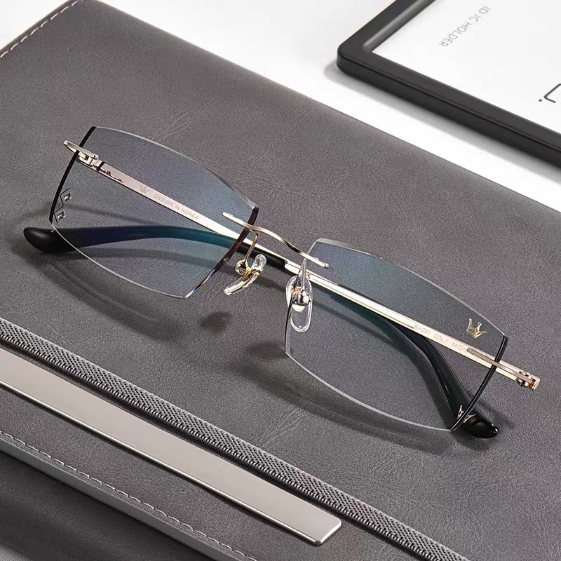 新款万金宝w772时尚钻石切边眼镜男士商务无框定制成品光学镜