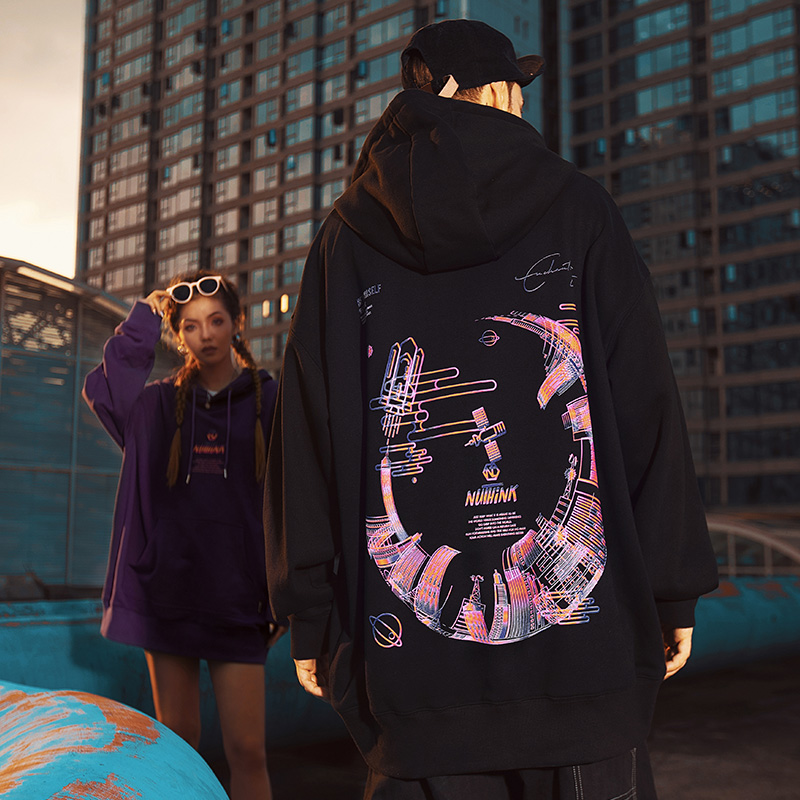 加肥加大胖子潮牌大码男装春季加绒加厚国潮情侣卫衣男潮连帽外套