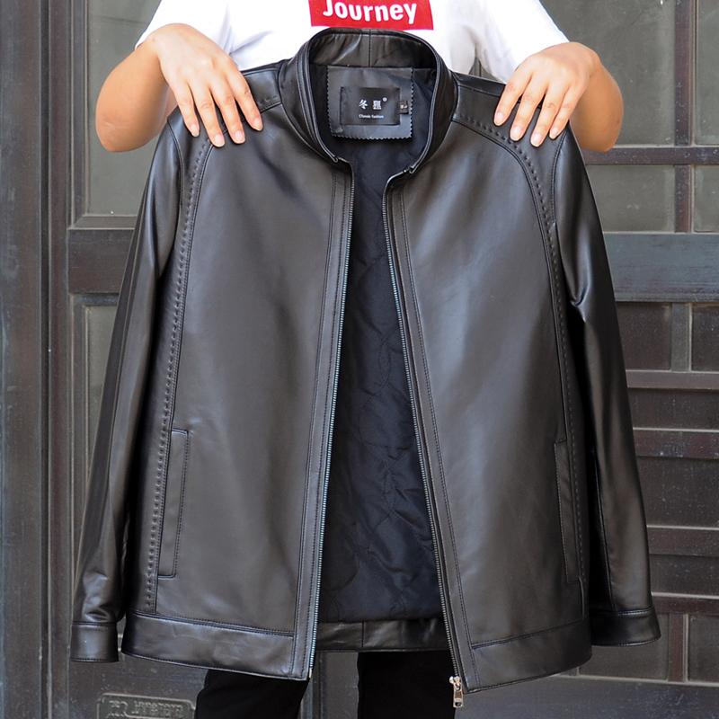 秋冬真皮皮衣男士海宁绵羊皮夹克立领单短款中老年加棉大码薄外套