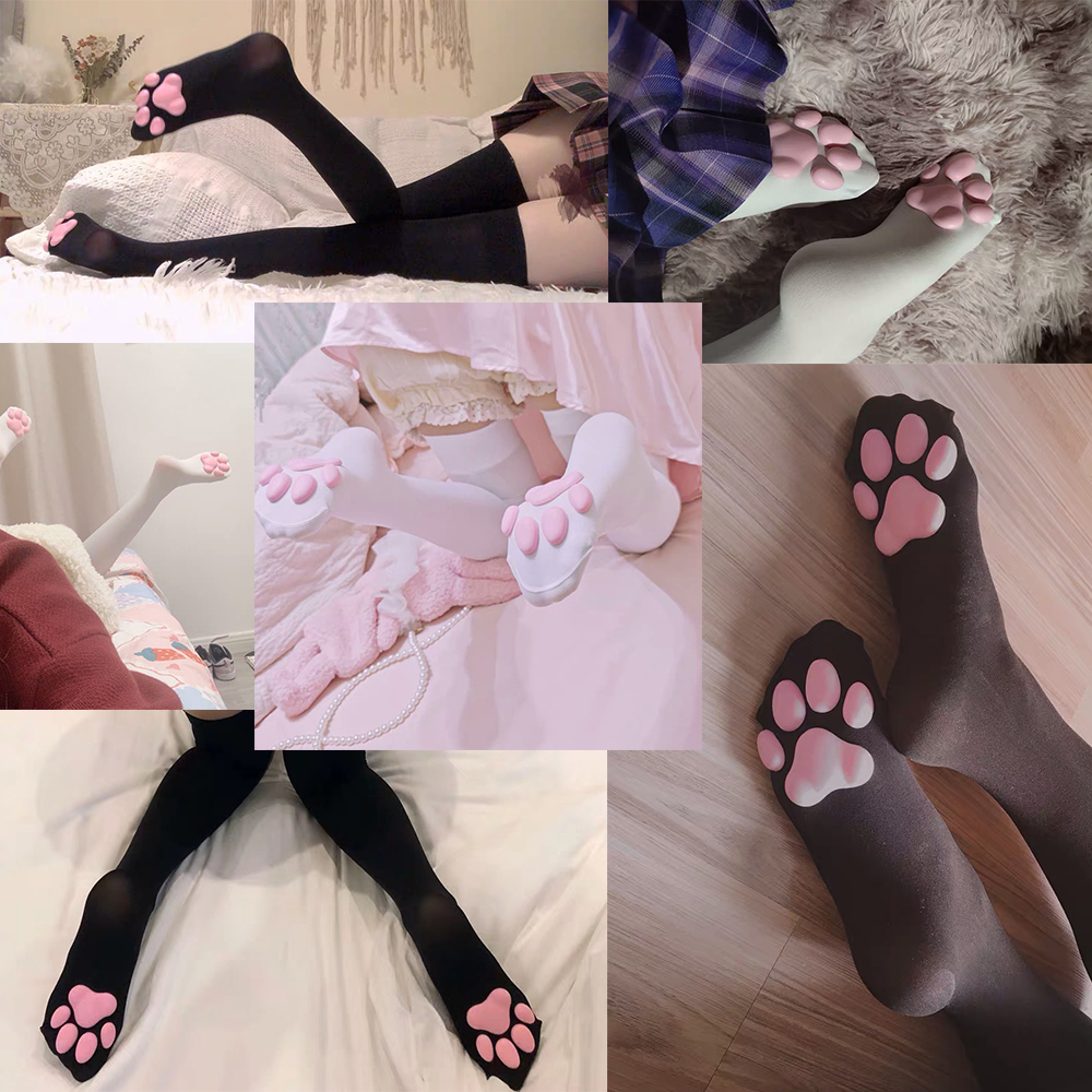 gymfree二代日式可爱3d猫肉垫cos过膝高筒袜立体猫爪袜lolita女