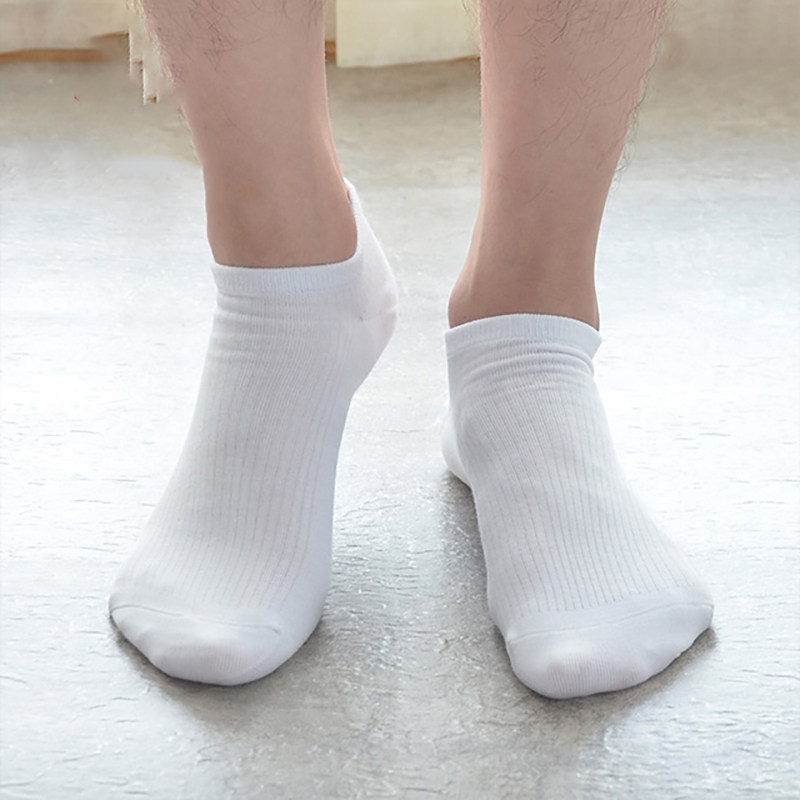 纤维袜子袜子男男士款船袜短筒夏季薄款纯白色运动中筒袜