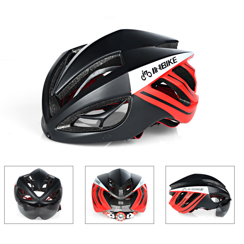 龙骨骑行头盔风镜眼镜一体成型男女安全安全帽骑行头盔