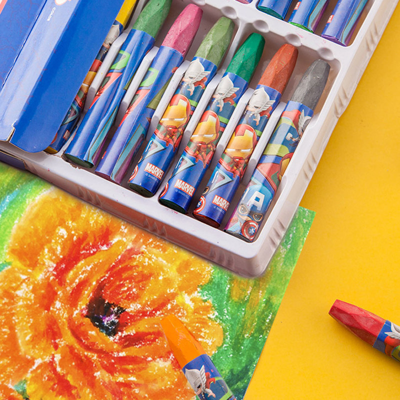 迪士尼蜡笔儿童油画棒12色米奇钢铁侠蜡笔