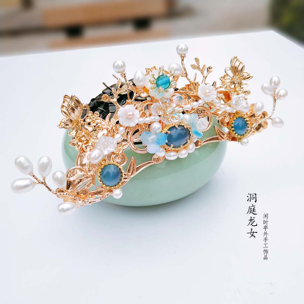 发冠古典洞庭头饰汉服珍珠魏晋复古花钿钗冠发饰