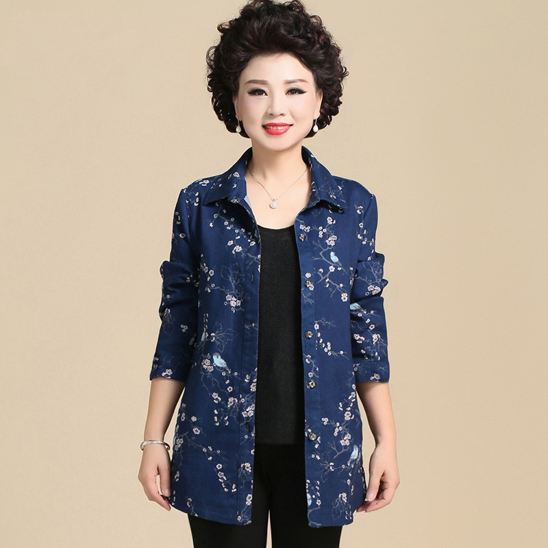 中老年外套妈妈春装长袖碎花上衣2021新款中年中老年女装