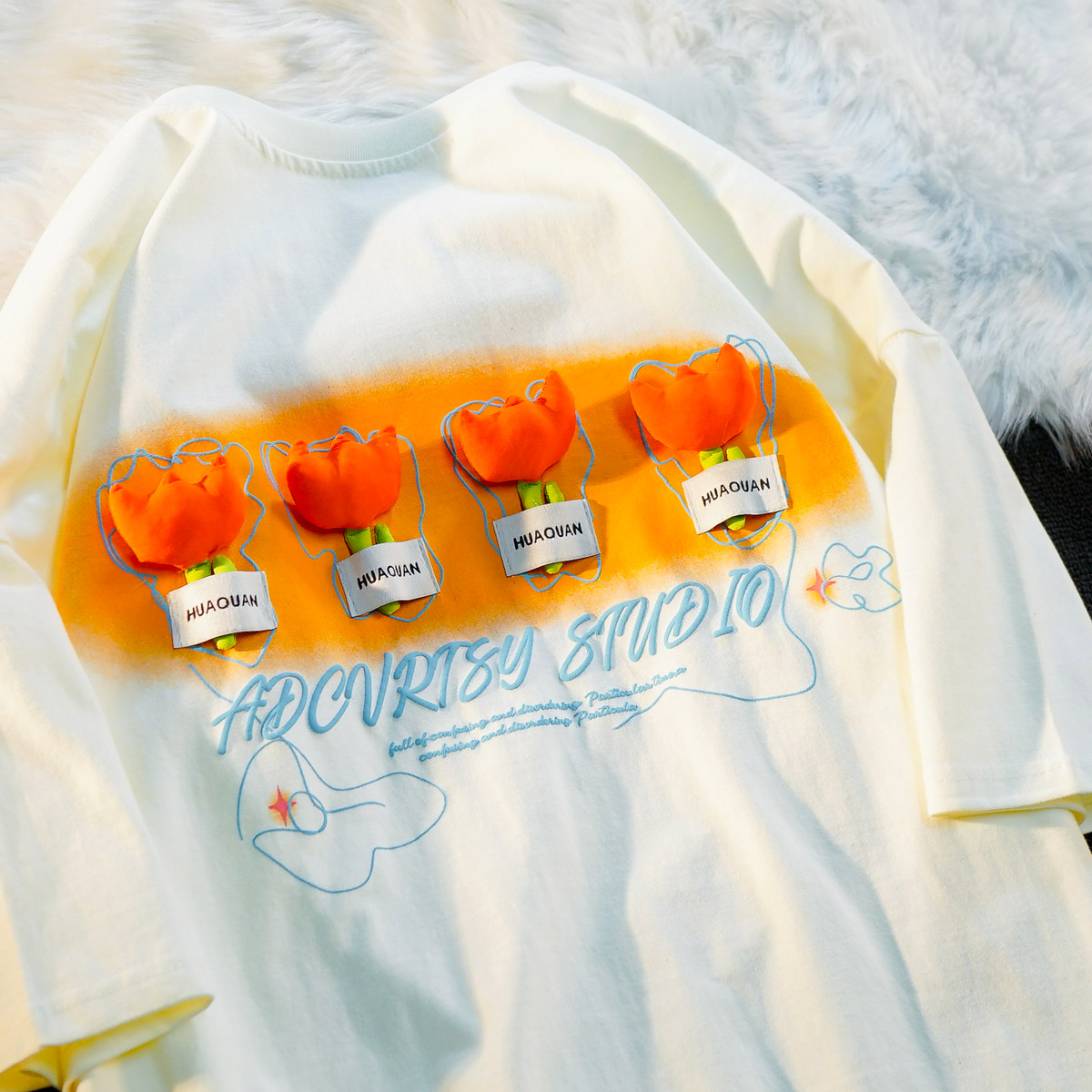 APWSTUDIO夏装新款设计感小众甜酷风花朵短袖情侣装半袖t恤男女款