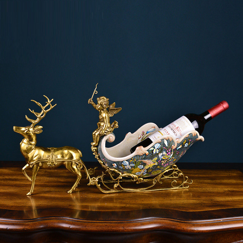 玄关装饰品黄铜招财陶瓷酒柜摆件福鹿酒架摆设摆件