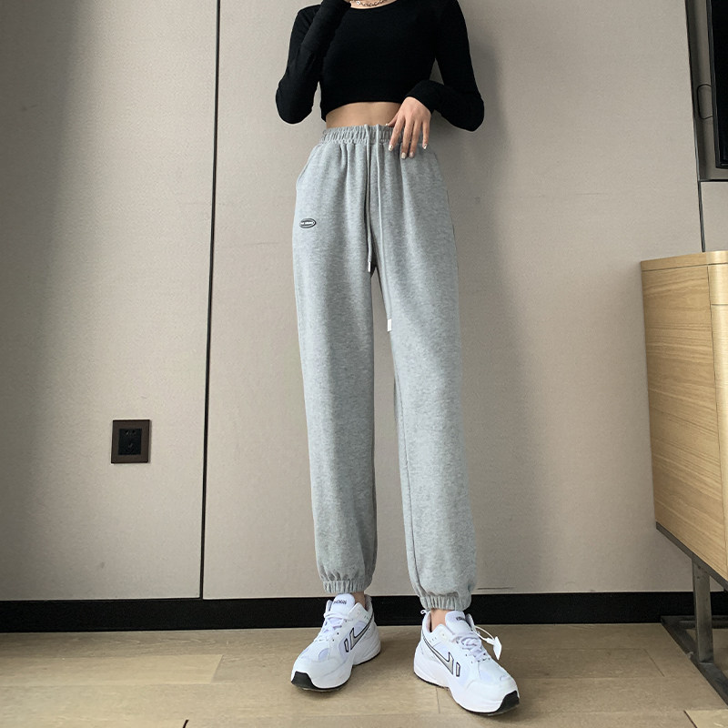 卫裤女2021春款宽松束脚灰色运动裤夏薄款小个子卫裤