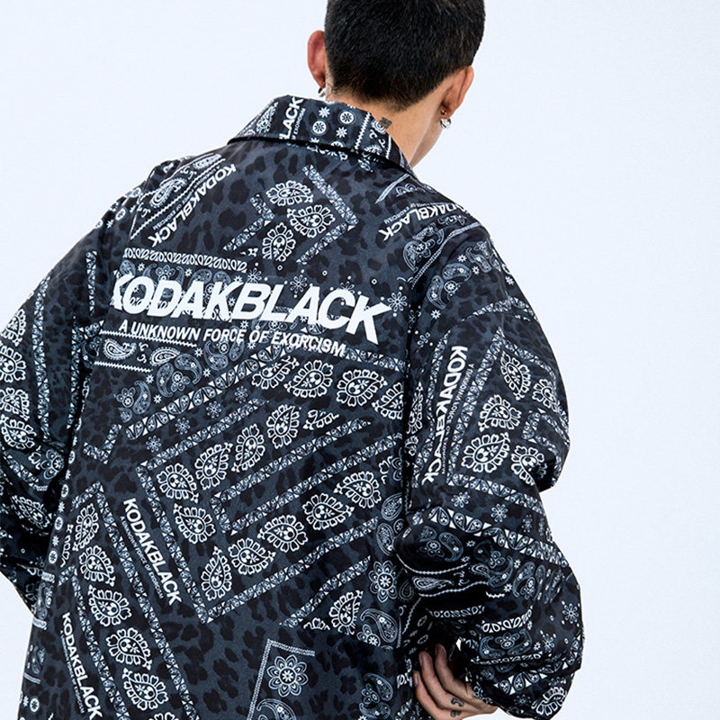 kodakblack2020新款腰果衬衫长袖潮牌宽松印花衬衣衬衫