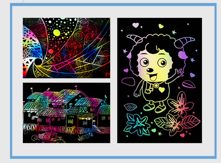 50张刮花5支涂鸦绘画手工刮刮彩色沙画得力铅画纸