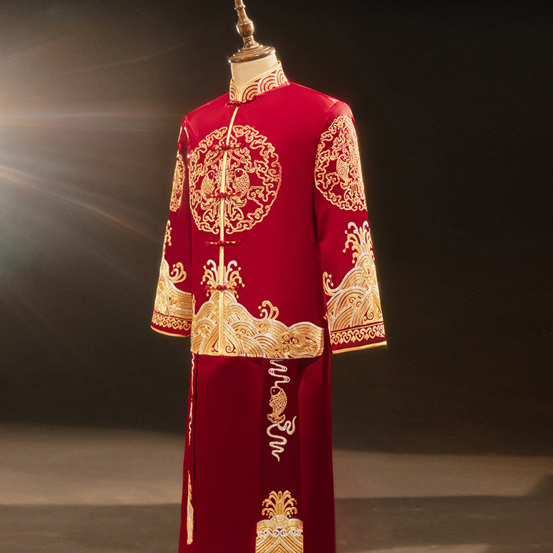 秀禾服男2021新款中式新郎接亲结婚敬酒服男装礼服龙凤褂嫁衣婚服