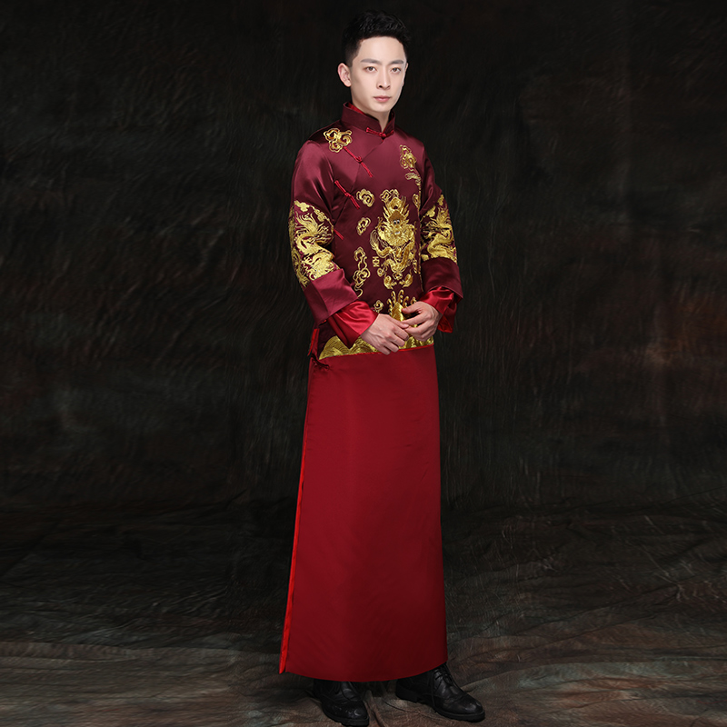 古装秀禾服中式婚礼红色新郎结婚男士龙凤褂礼服敬酒服长