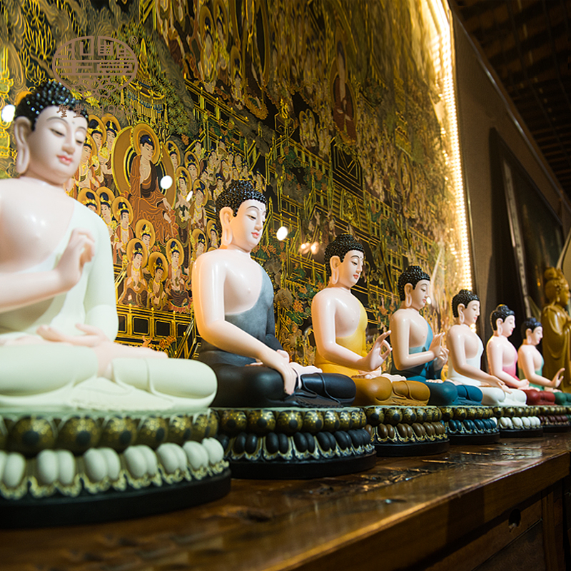 圣丰造像彩绘释迦牟尼七佛迦叶古七佛家家居供奉摆件