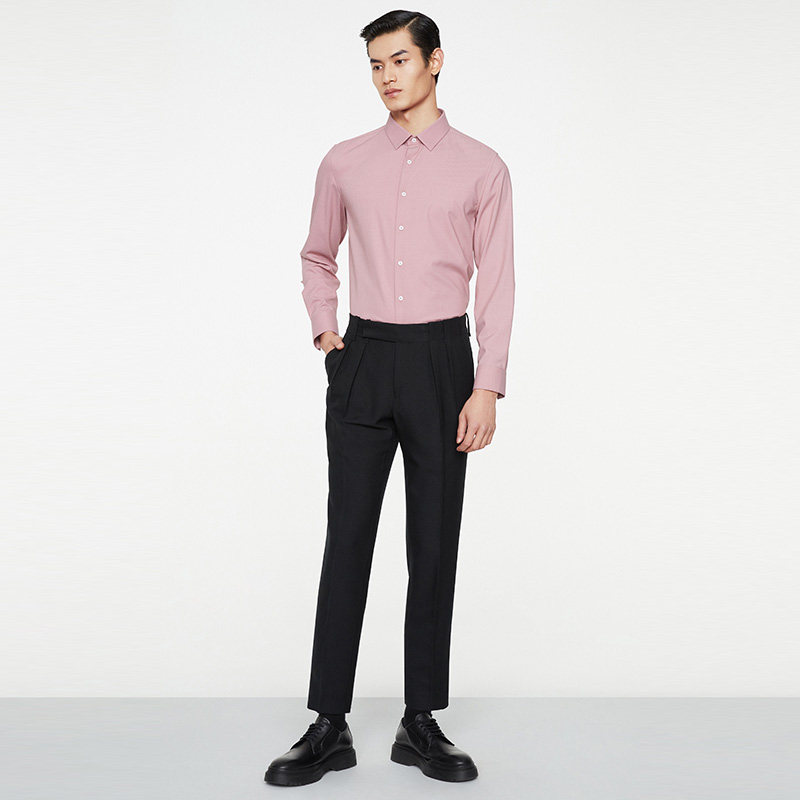 抑菌九牧王男装正装长袖衬衫秋冬新款男士职场通勤粉色上衣男