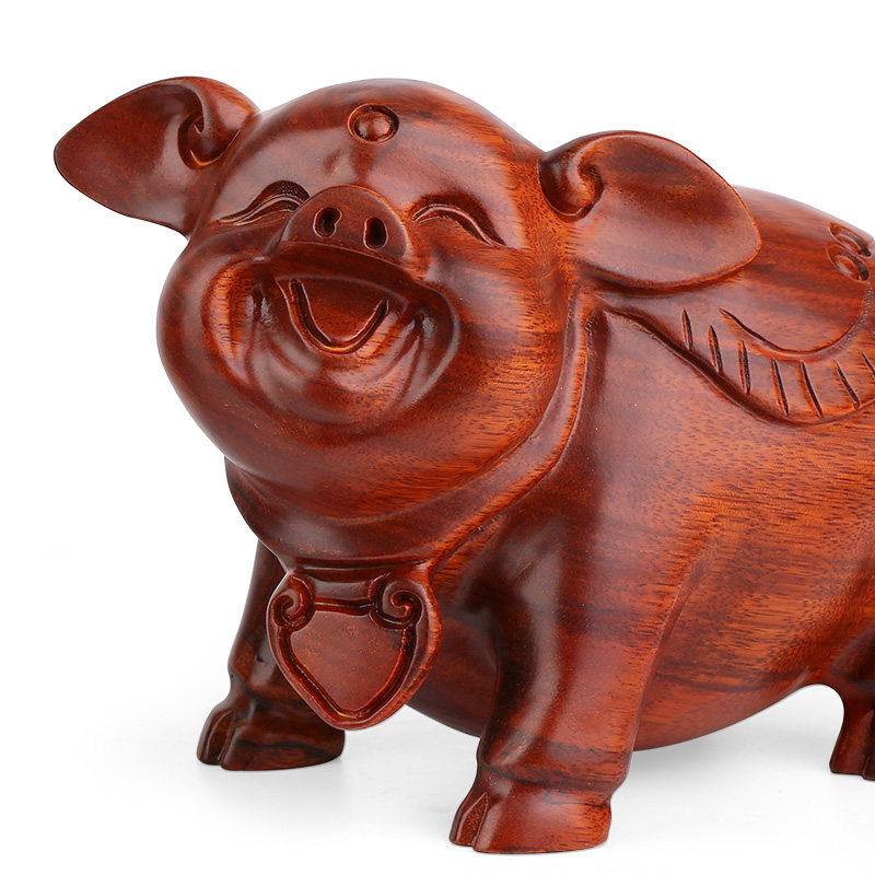 木雕福猪工艺品客厅玄关摆件实木木制生肖猪红木雕