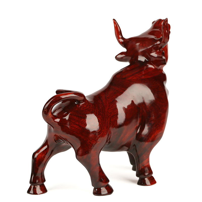 红木工艺品木质雕刻生肖牛红色牛玄关摆件 实木拓荒牛摆件家居