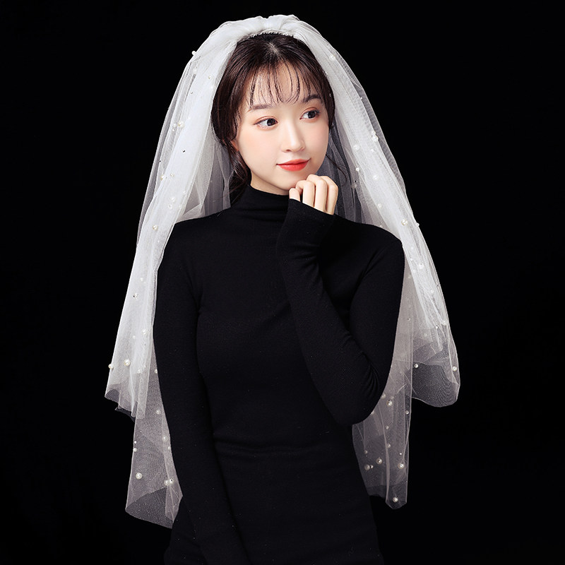 领证新娘结婚纪念日旅拍小头纱短纱遮面纱简洁头纱