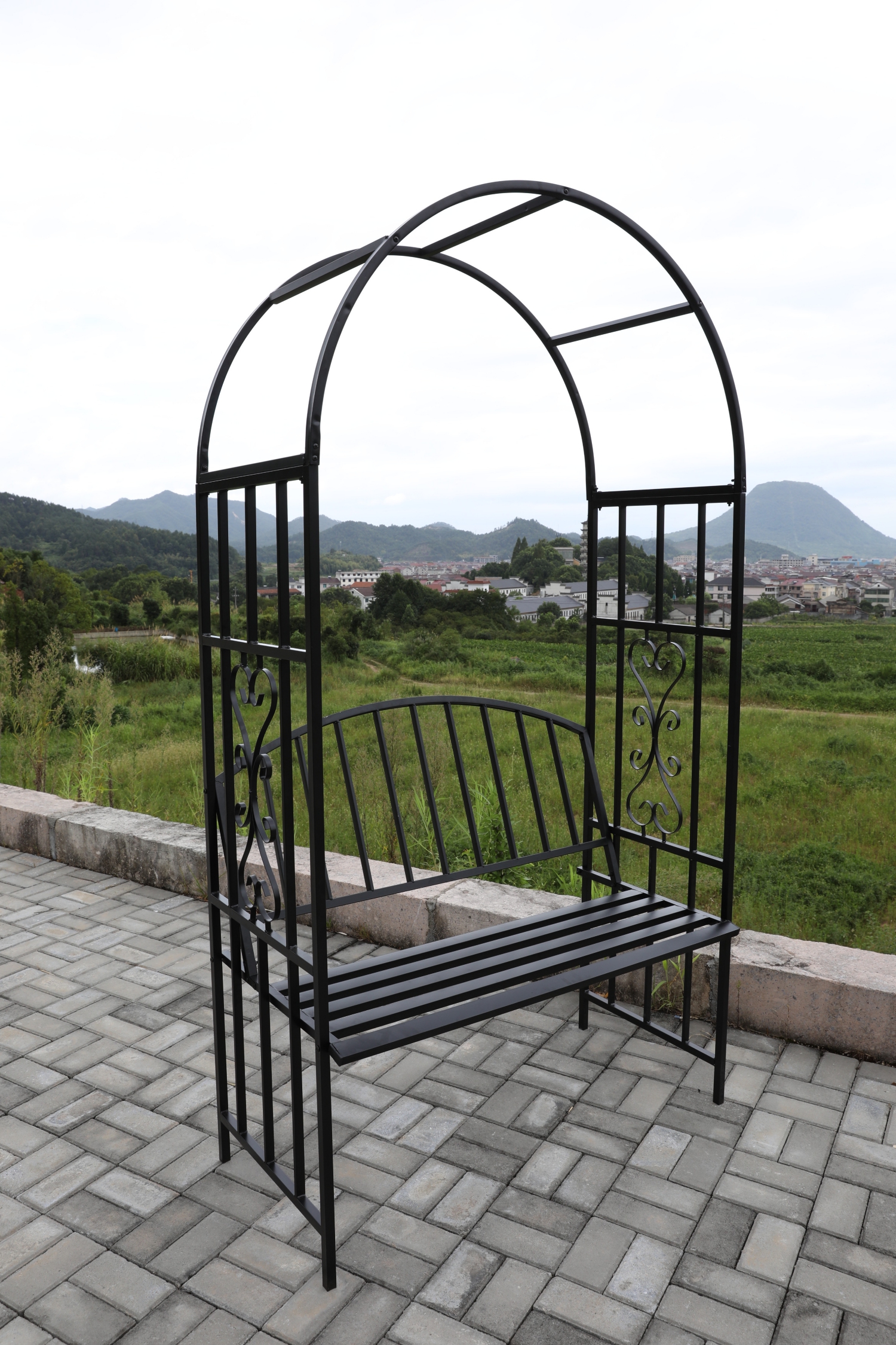 拱门花架爬藤藤架庭院带椅鲜花花园婚庆花架