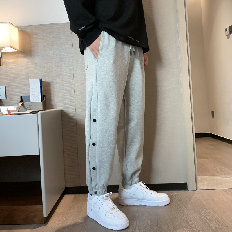 排扣裤子男冬季潮流ins灰色百搭休闲长裤宽松束脚运动裤秋冬卫裤