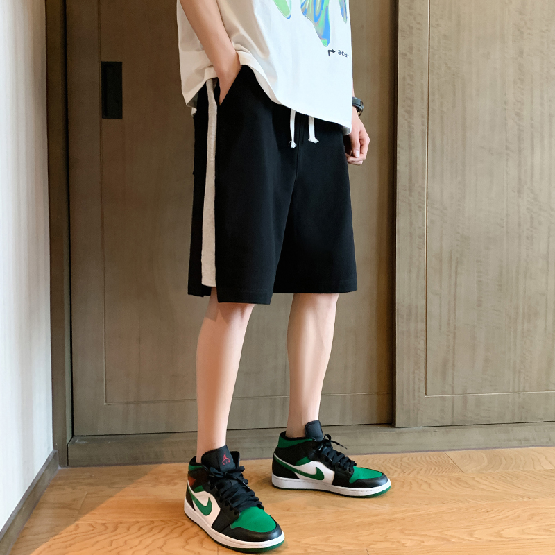 短裤男夏季宽松百搭休闲裤外穿薄款五分裤黑色拼接运动中裤篮球裤