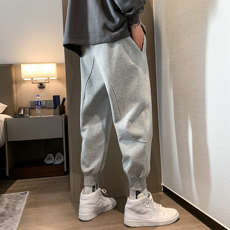 夏季薄款春秋潮流运动裤裤子男百搭束脚裤宽松休闲长裤男灰色卫裤