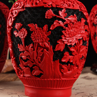 北京传统漆器工艺品 漆雕花瓶家具装饰品 雕漆摆件文化纪念礼品