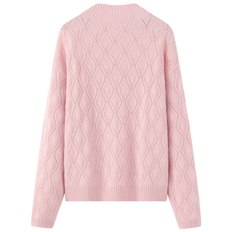 舍帕思秋冬季圆领羊绒衫纯山山羊绒套头加厚翻花毛衣羊绒衫