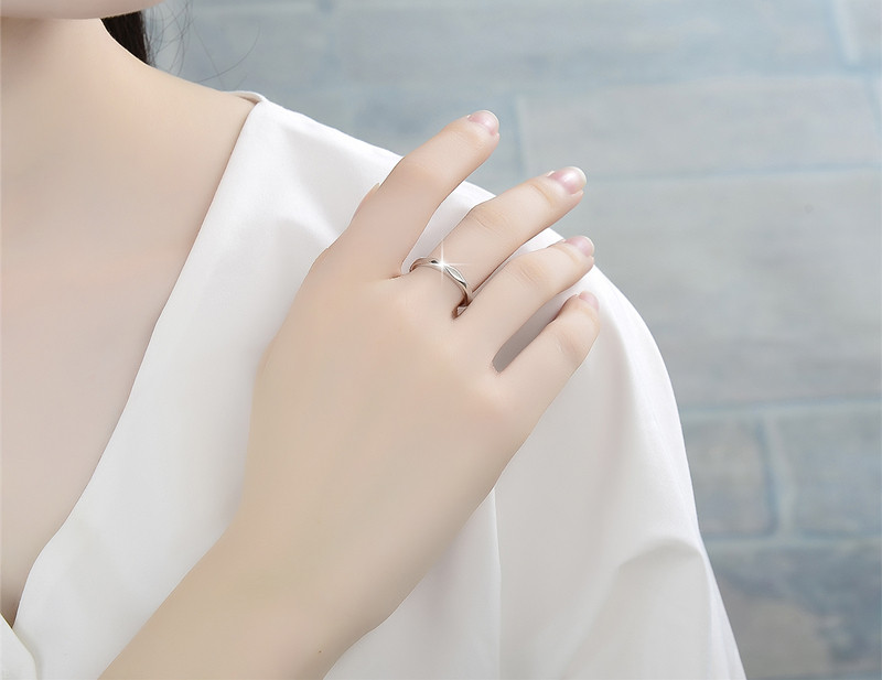 925银情侣活口戒指轻奢气质简约结婚情侣可调节纯银一对男女素戒 - 美