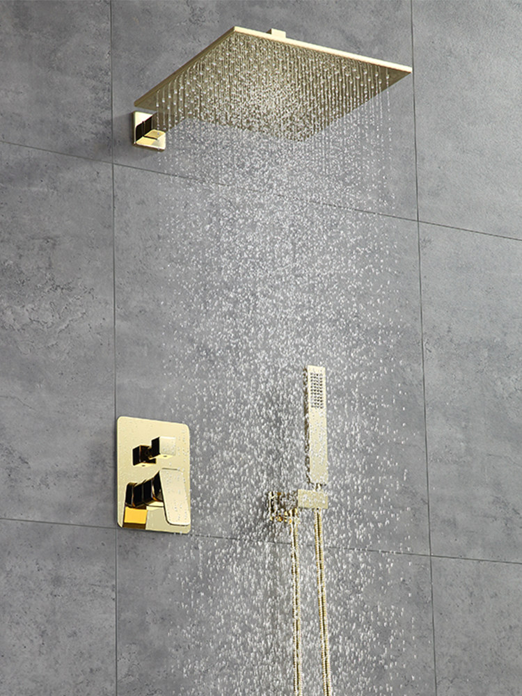 花洒美国佐伸暗装拉丝金色嵌入墙式冷热暗藏淋浴花洒龙头套装