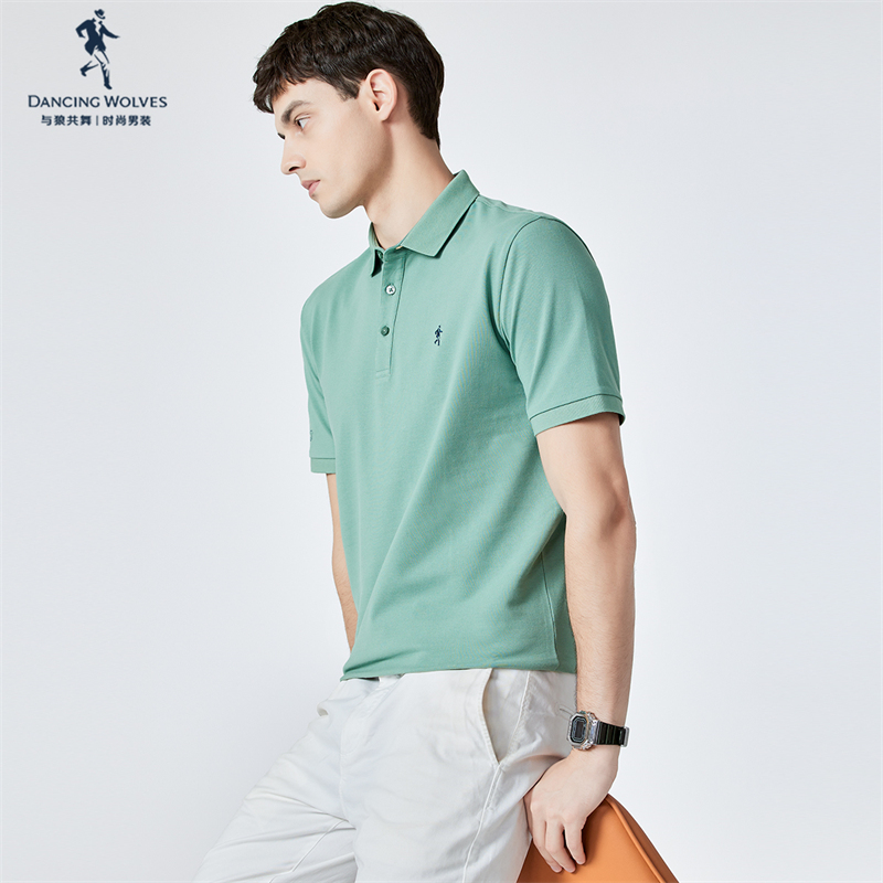 【透气冰棉】与狼共舞纯棉短袖T恤男翻领2022夏季新款刺绣polo衫