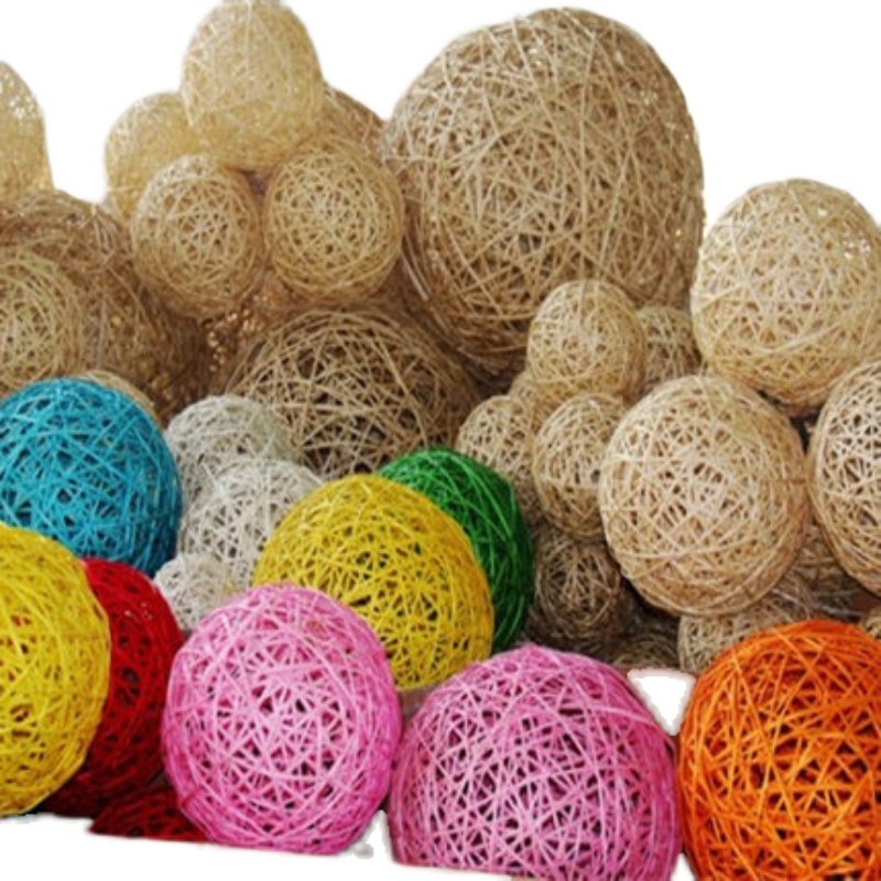 藤球干枝装饰幼儿园走廊手工编织彩色柳球吊饰仿真花