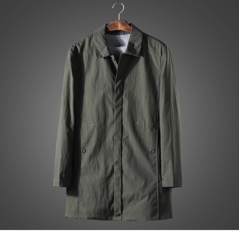 你值得拥有！秋季商务休闲中长款风衣男青年翻领深绿色外套剪标