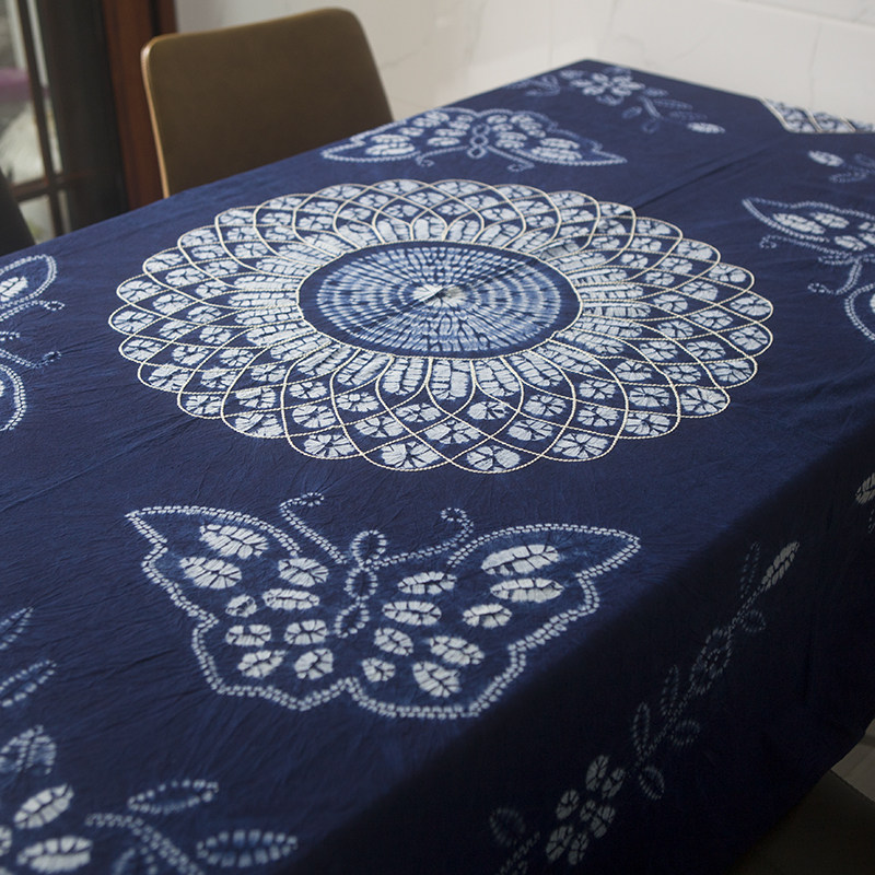 桌布大理扎染手工白族蓝染挂饰餐桌文化背景墙白族扎染