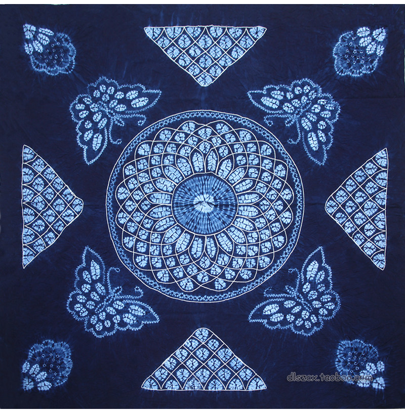 云南方桌布蝴蝶台布蓝染桌布餐馆民族白族扎染