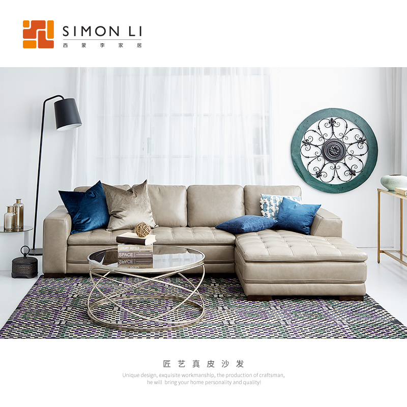 simonli坐感偏软贵妃头层牛皮转角北欧风欧式现代简约沙发a003