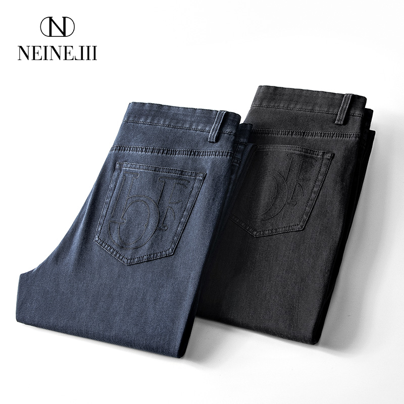 高端冰氧吧超薄牛仔裤男士夏季弹力休闲莫代尔长裤宽松直筒裤子