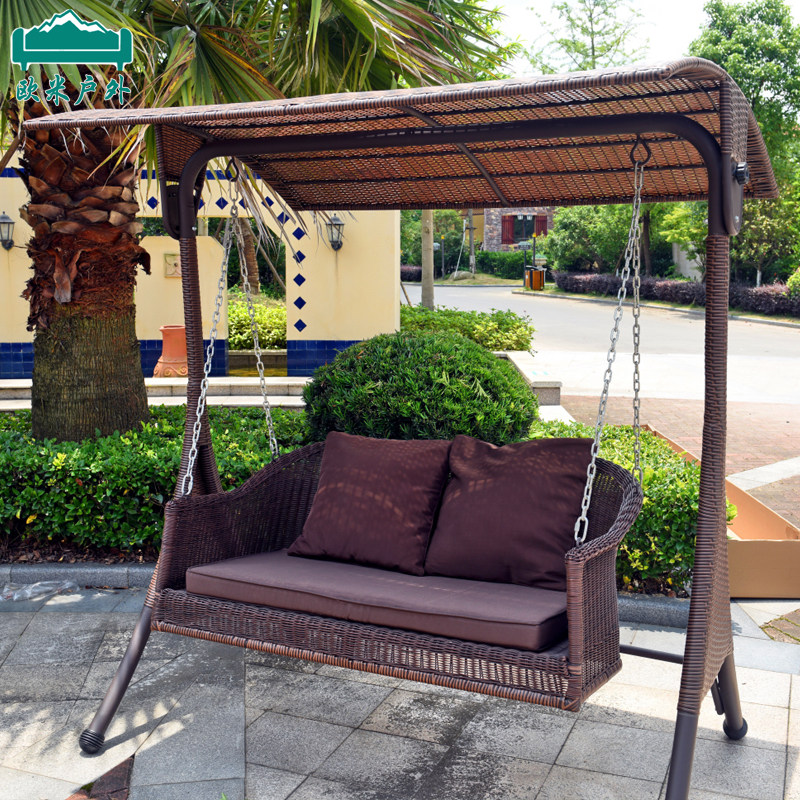 户外秋千摇椅阳台别墅露台吊椅防腐木编藤铁艺摇篮花园庭院秋千床