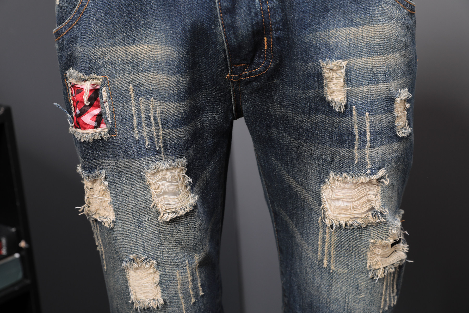 夏季破洞裤衩补丁复古牛仔短裤修身大码五分牛仔裤