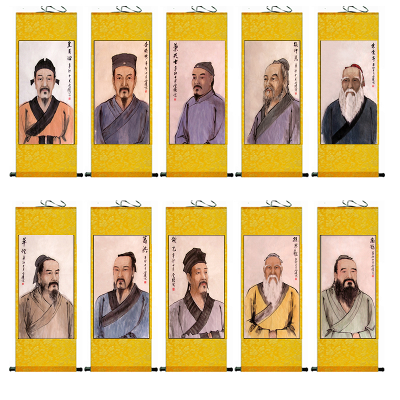 中国古代十大名医挂图 华佗扁鹊画像 中医养生挂画药店诊所装饰画