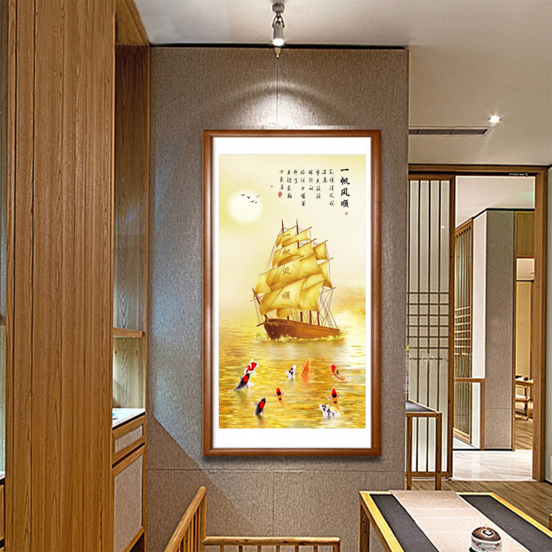 一帆风顺玄关过道装饰画办公室入户进门现代简约走廊竖版现代装饰画