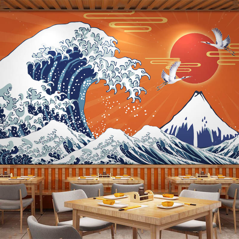 日式墙纸和风壁画自粘墙面装饰饭店背景墙餐厅定制壁画