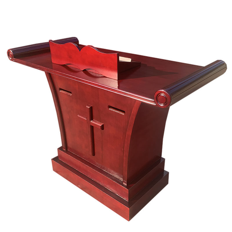 讲台实木教堂奉献一体两用教会讲桌圣台十字架演讲台