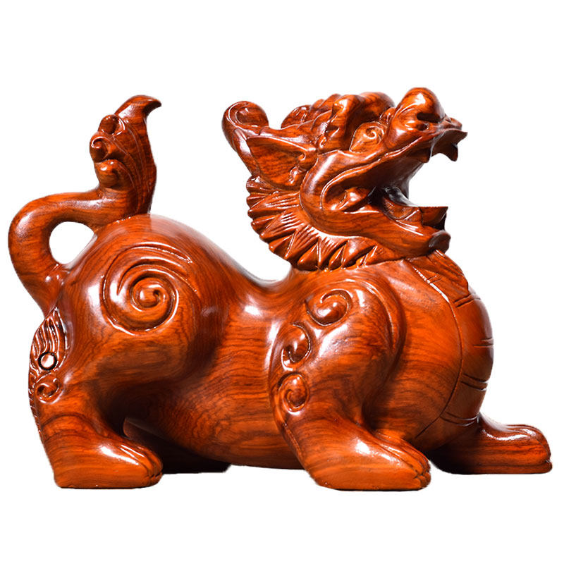 花梨木雕貔貅摆件大号一对皮丘实木家居客厅木雕